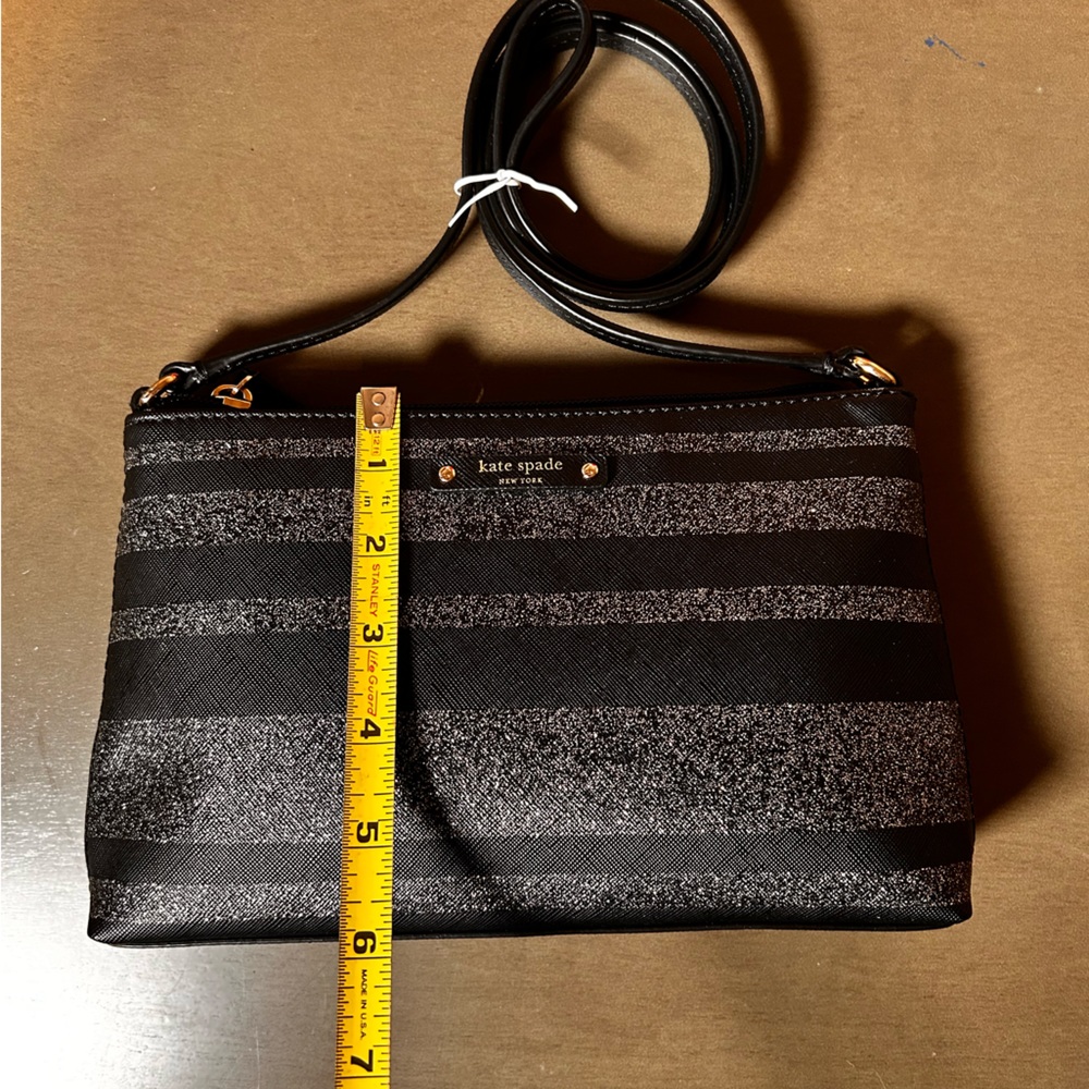 KATE SPADE | Haven Lane Ramey Black Stripe Glitter Crossbody - Picture 4 of 6